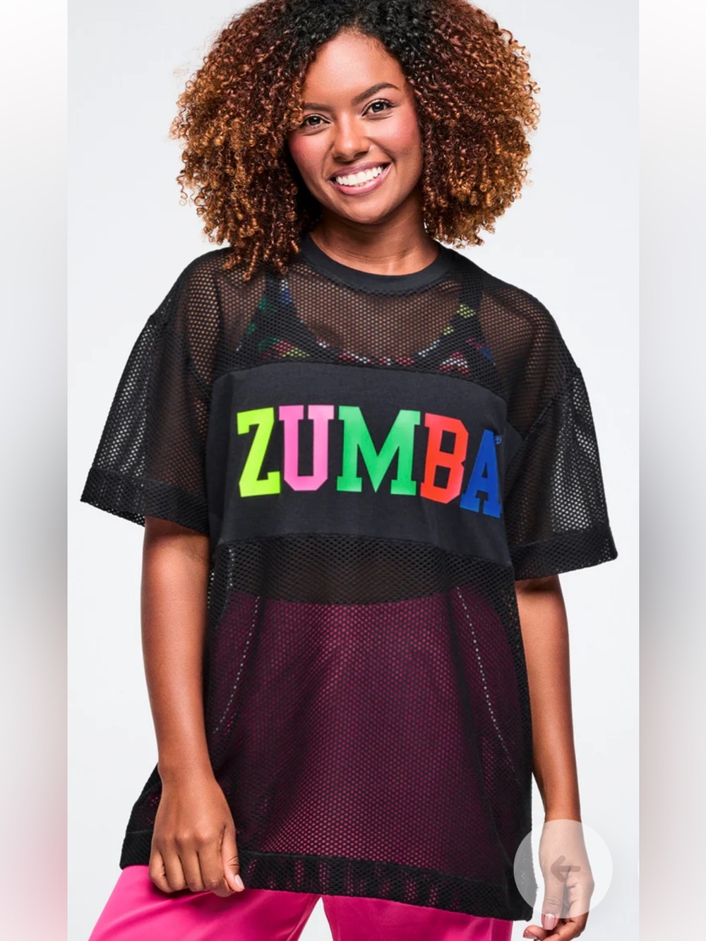 Zumba Fitness Black Mesh Tee with Multicolor Logo